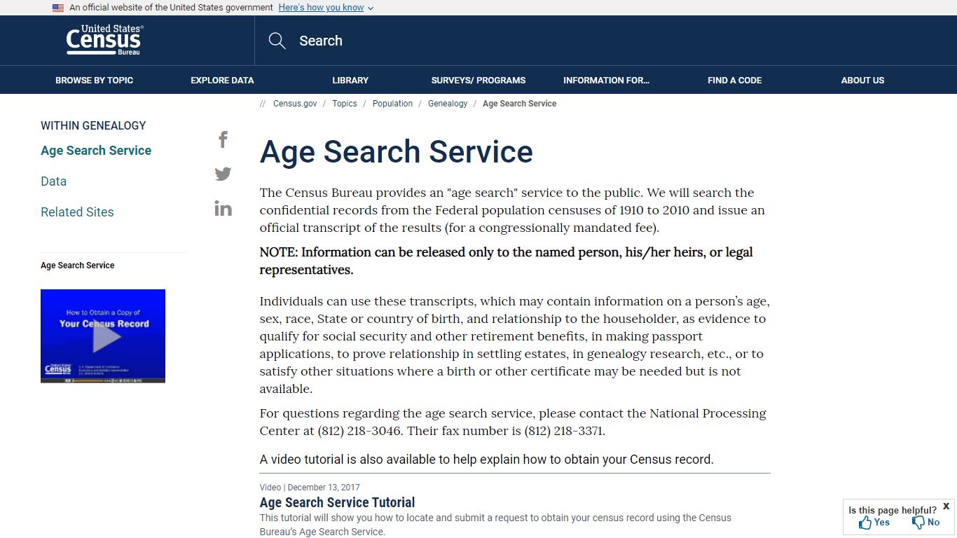 Age Search Service - Census.gov