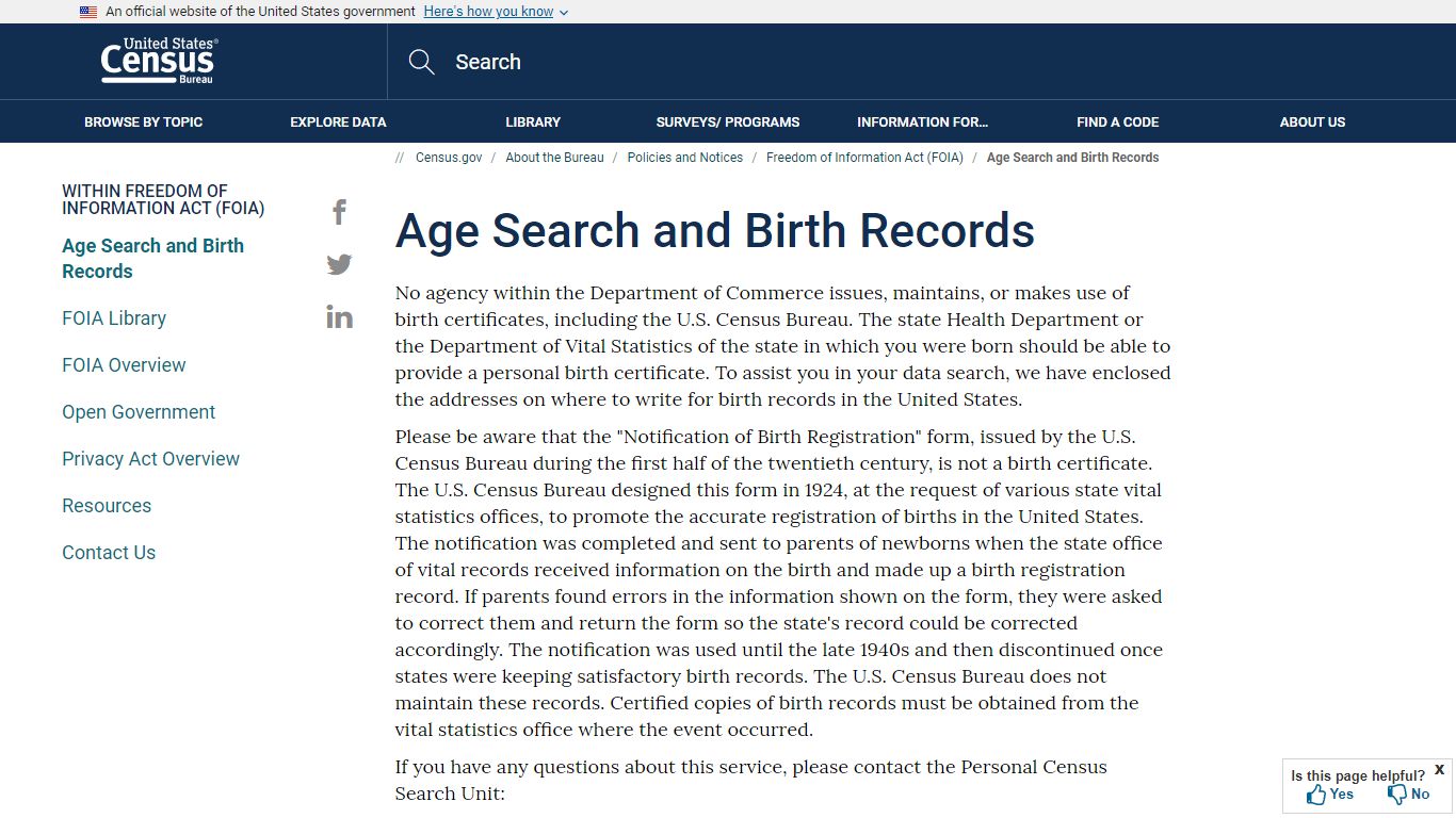 Age Search and Birth Records - Census.gov